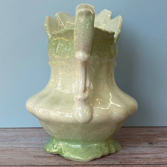 Vintage Green and Cream Ceramic Pitcher - Ornate Cottagecore Decor - Picture 4 of 6